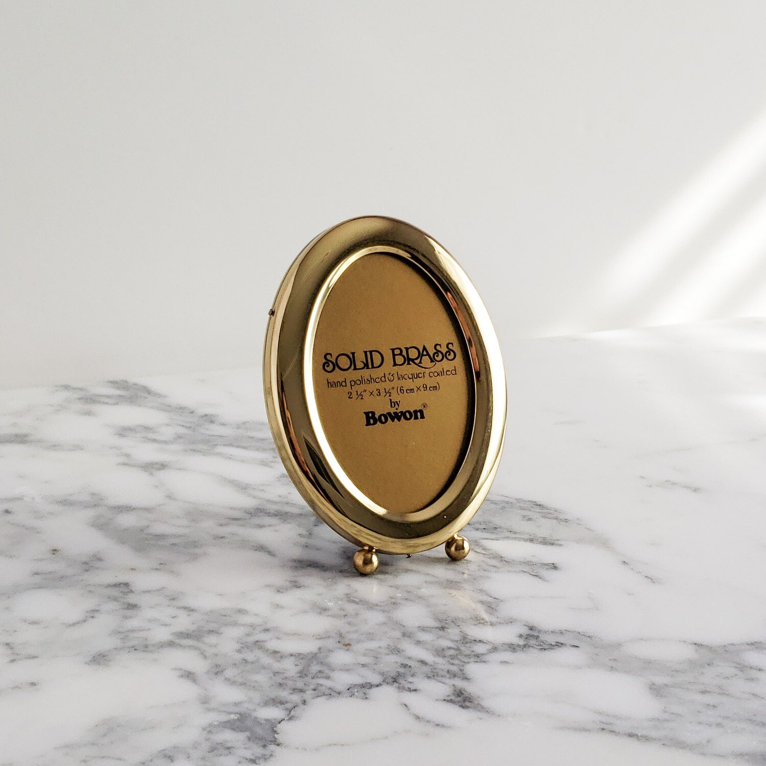 Vintage Lacquered Solid Brass Oval Picture Frame | 2 1/2 x 3 1/2