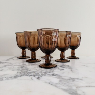 Vintage Set of (6) Viking Arlington Brown Flat Tumblers | 4 3/4"