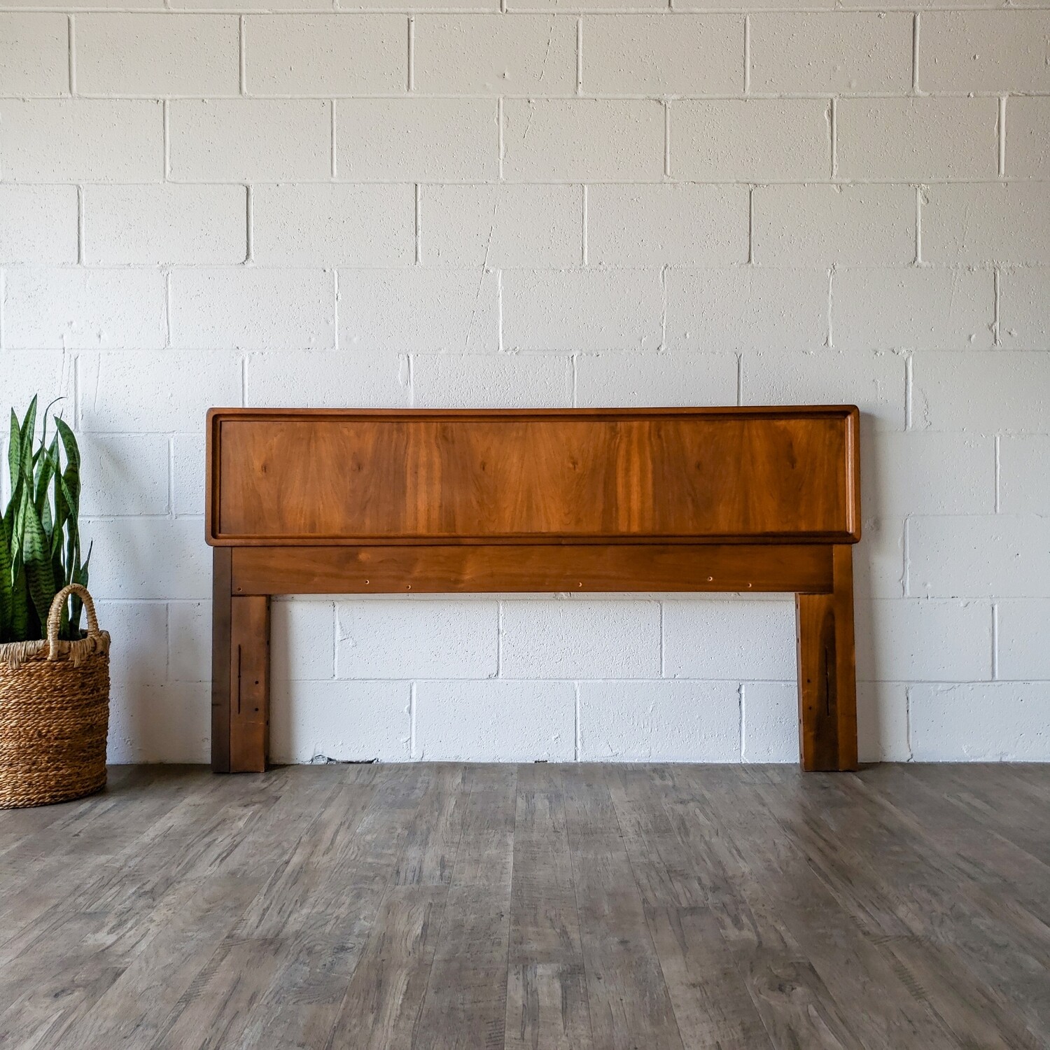 Vintage Mid-Century Minimalist Solid Wood Full Headboard