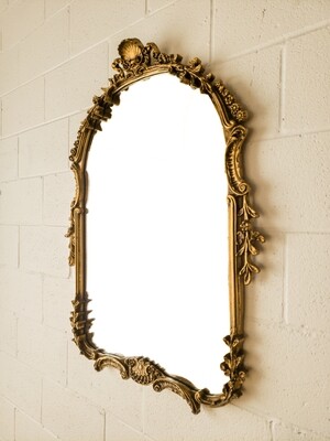 Large Vintage Antiqued Gold Baroque Style Mirror by Stroupe Mirror Company | 1973 | Style No. 795 | Thomasville, North Carolina