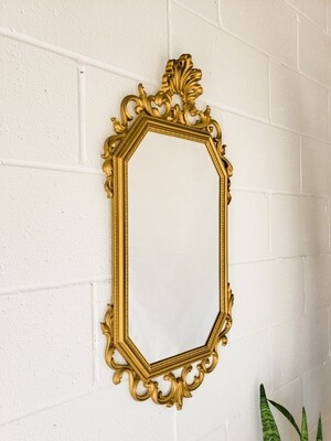 Vintage Syroco Ornate Octagonal Gold Tone Mirror | Made in USA | 4614