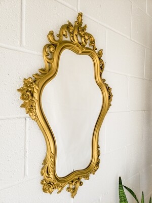 Vintage Syroco Ornate Gold Tone Mirror | Floral Accents | Made in USA | Circa 1965