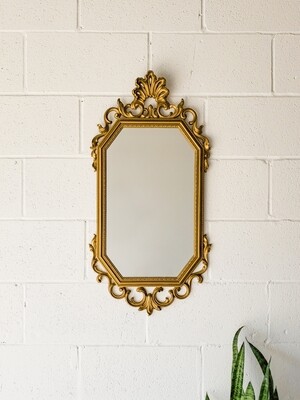 Vintage Syroco Ornate Octagonal Gold Tone Mirror | Made in USA | 4614
