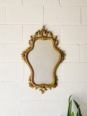 Vintage Syroco Ornate Gold Tone Mirror | Floral Accents | Made in USA | Circa 1965