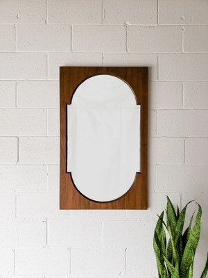Vintage Mid-Century Modern Walnut Dixie Wall Hanging Mirror