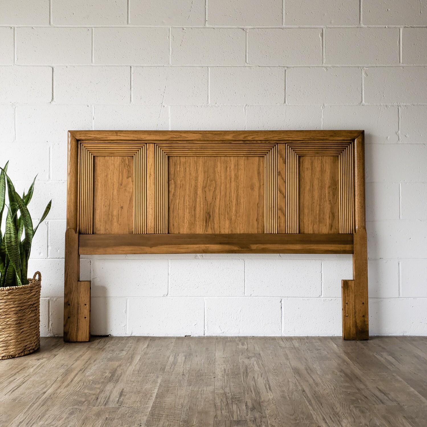 Vintage Burlington Furniture Fluted Oak Full/Queen Headboard