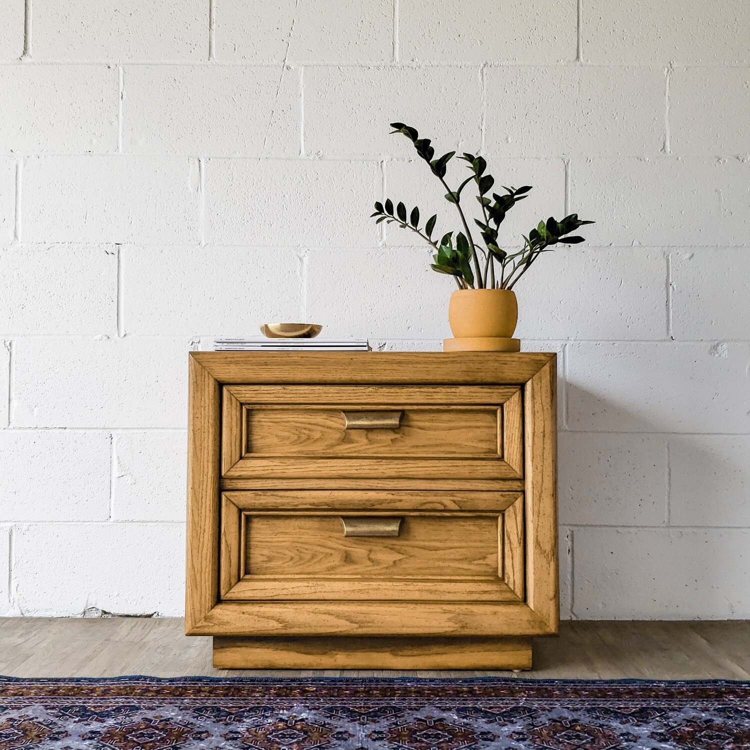 Vintage Burlington Furniture 2-Drawer Oak Nightstand