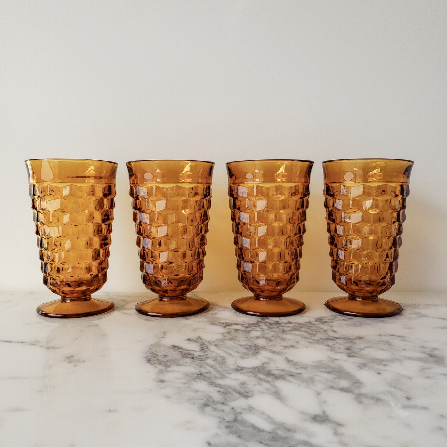 Set of (4) Whitehall Amber Iced Tea Footed Tumblers by Colony | Flare Rim