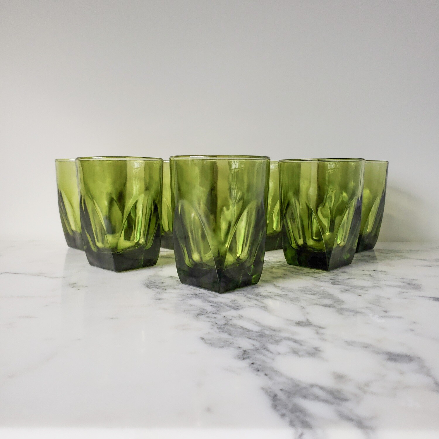 Vintage Set of (7) Colony Vanity Green Tumblers | Circa 1970