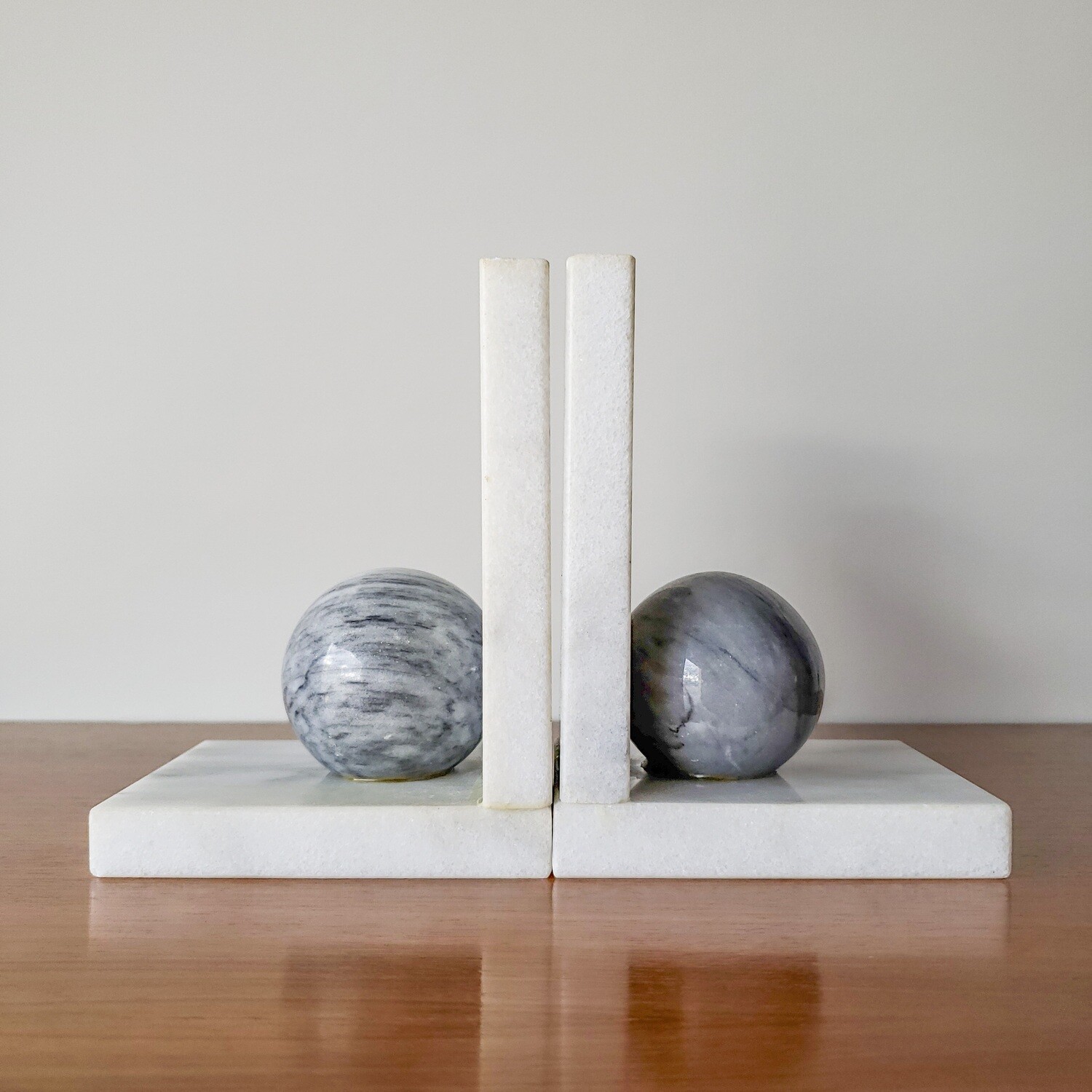 Set of (2) Vintage Marble Sphere Bookends
