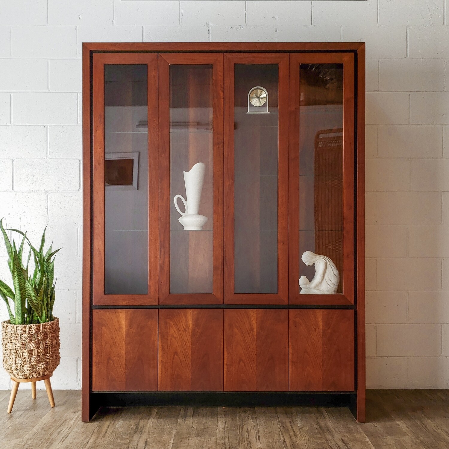 Merton Gershun for Dillingham Mid Century Walnut Lighted China Cabinet