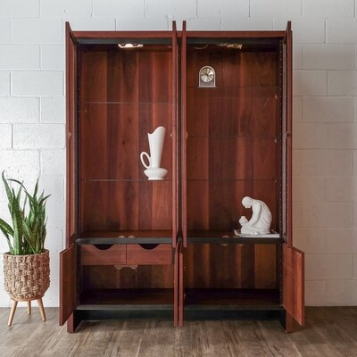 Merton Gershun for Dillingham Mid Century Walnut Lighted China Cabinet