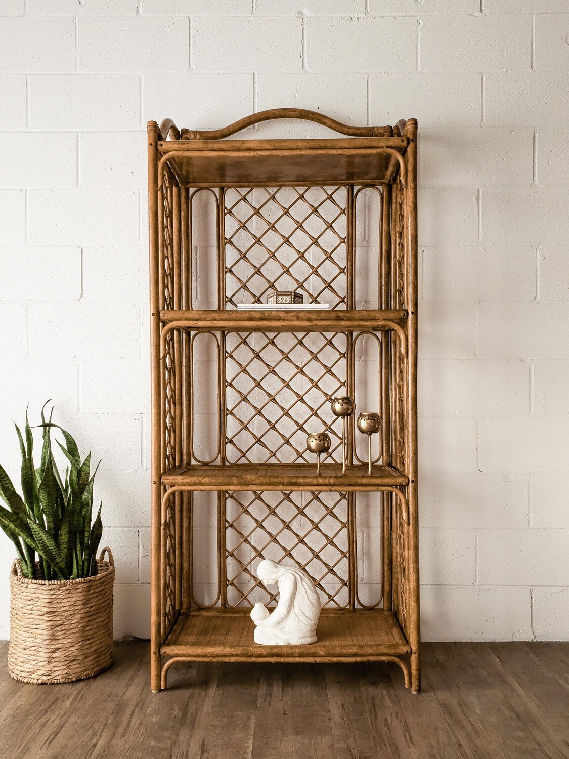 Vintage Rattan Étagère w/ (4) Closed Cane Shelves