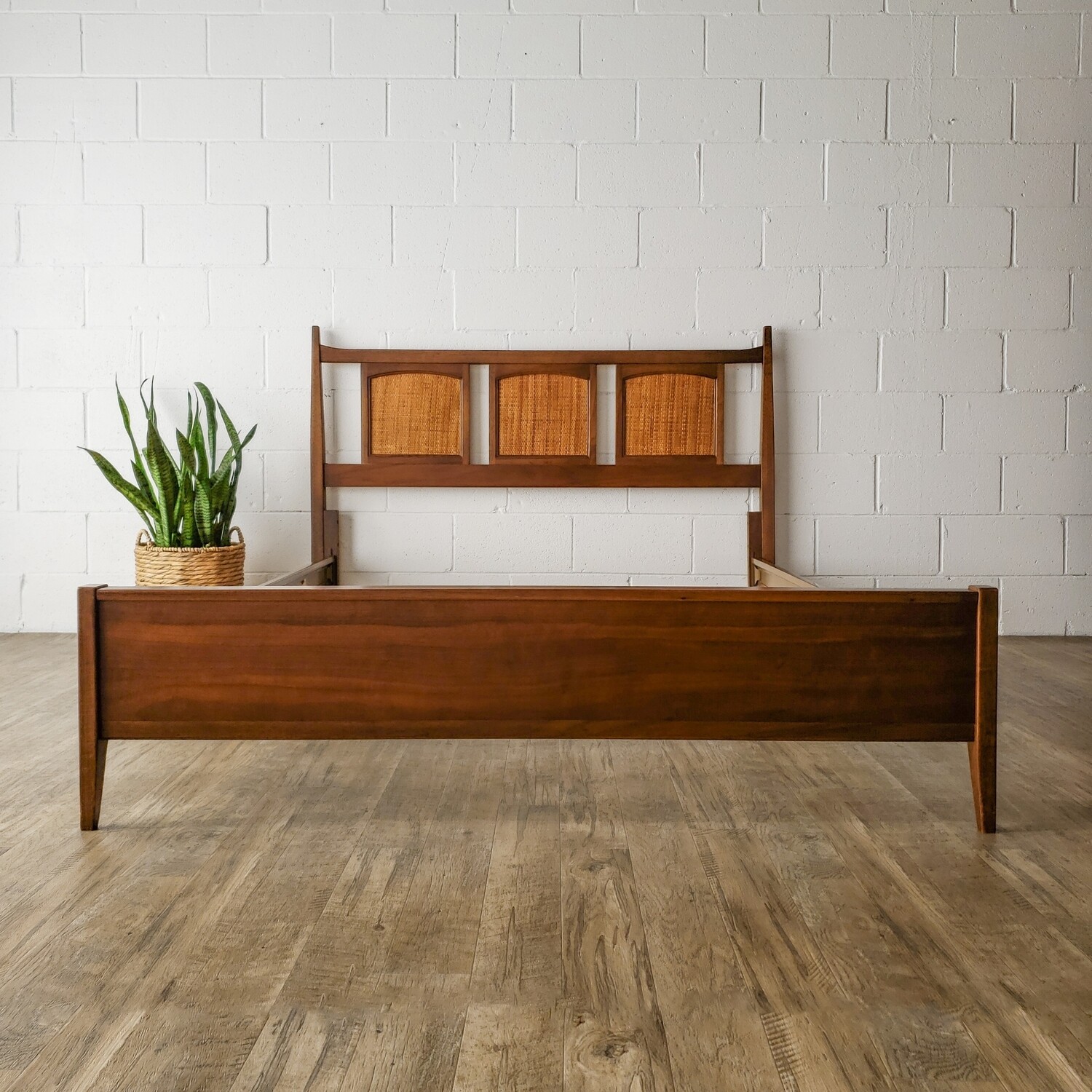 Vintage Mid-Century Modern Walnut &amp; Closed Cane Full Bed