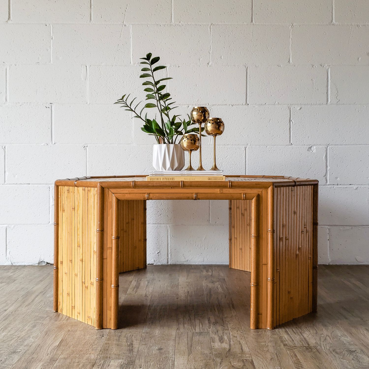 Vintage Rattan and Split Bamboo Octagonal Coffee Table