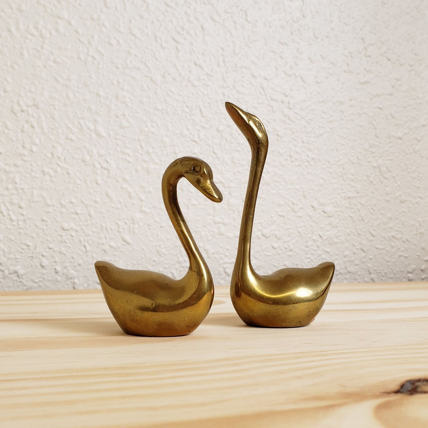 Set of (2) Small Brass Swan Figurines