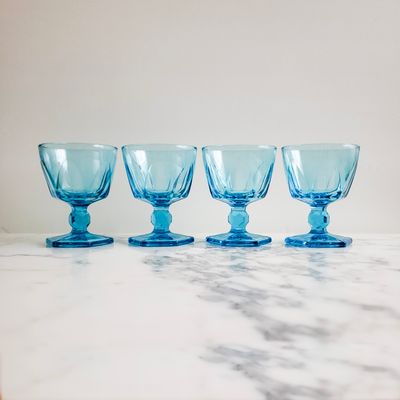 Set of (4) Vintage Blue Capri Colonial Tall Sherbert Glass by Hazel-Atlas | Circa 1960