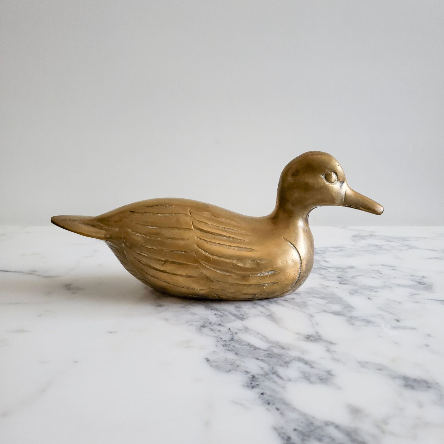 Vintage Mid-Century Solid Brass Duck Figure