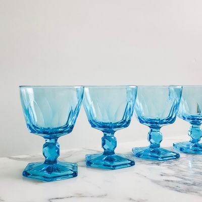 Set of (4) Vintage Blue Capri Colonial Tall Sherbert Glass by Hazel-Atlas | Circa 1960