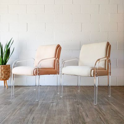 Set of (2) Vintage Upholstered Lucite Armchairs by Shelby Williams | Postmodern