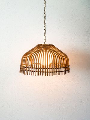 Vintage Mid-Century Modern Rattan Swag Lamp