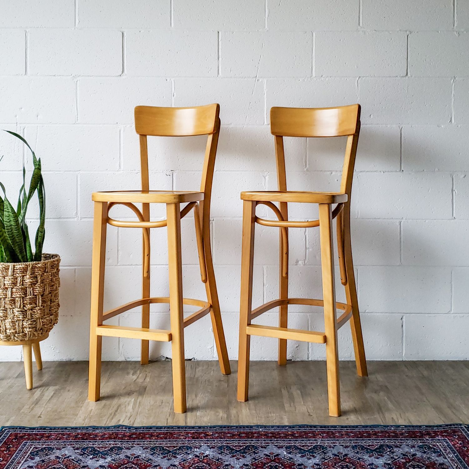 Vintage Set of (2) Linz Thonet Style Bentwood Barstools