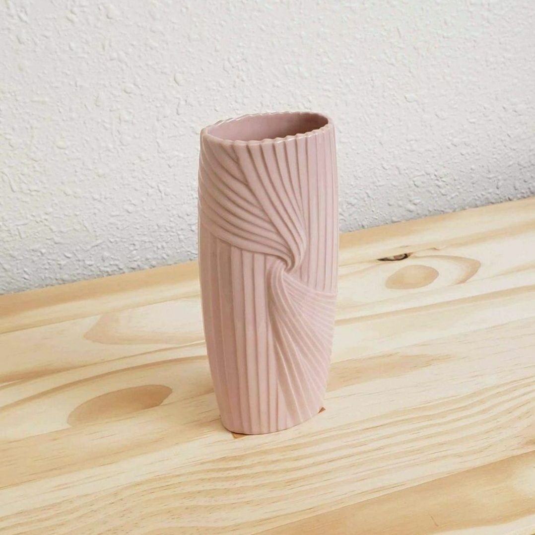 Vintage Pink Avon Fluted Porcelain Twisted Knot Vase