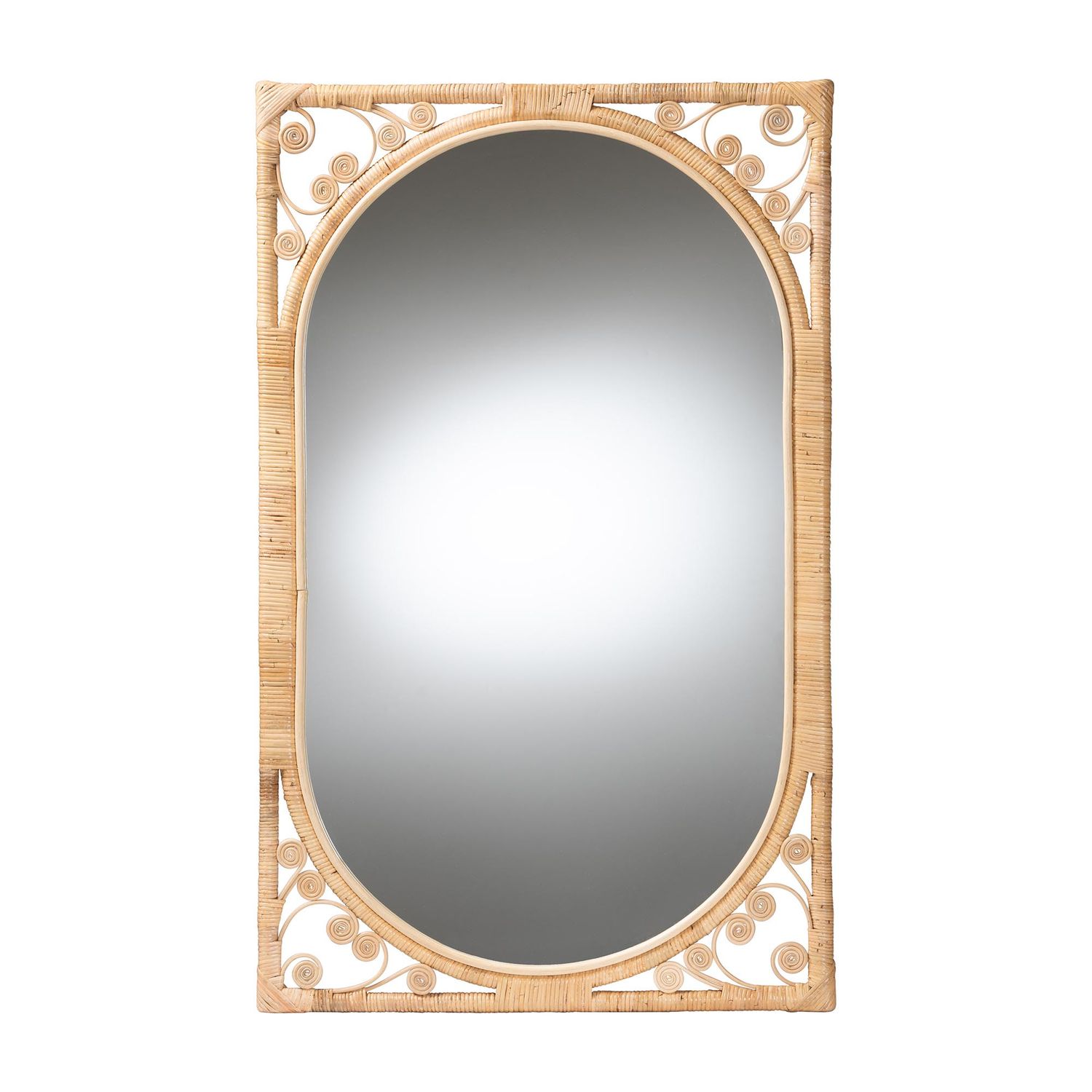 Isley Modern Bohemian Natural Brown Rattan Accent Wall Mirror by bali &amp; pari