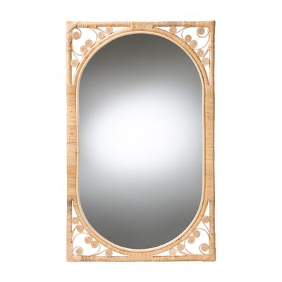 Isley Modern Bohemian Natural Brown Rattan Accent Wall Mirror by bali &amp; pari