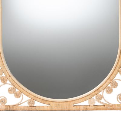 Isley Modern Bohemian Natural Brown Rattan Accent Wall Mirror by bali &amp; pari
