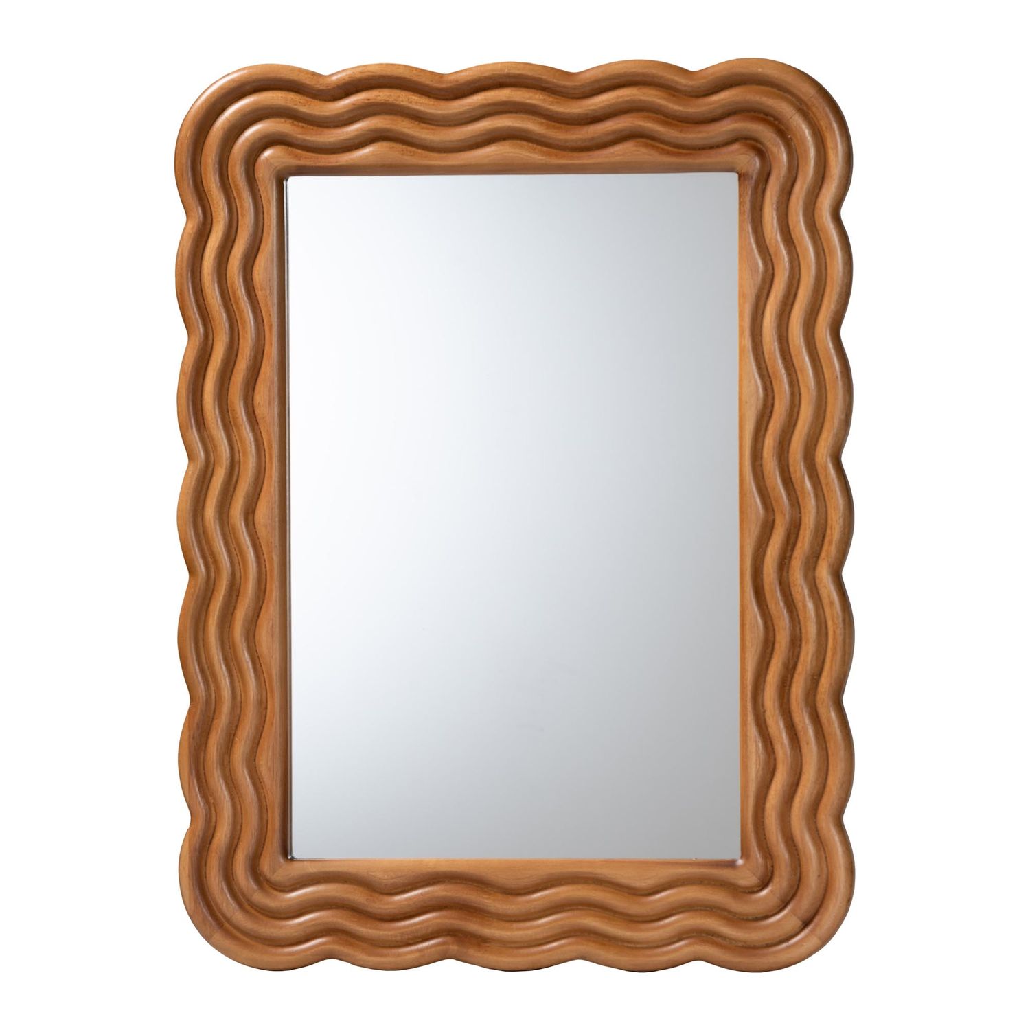Acantha Modern Walnut Brown Scallop-Framed Accent Mirror by Baxton Studio