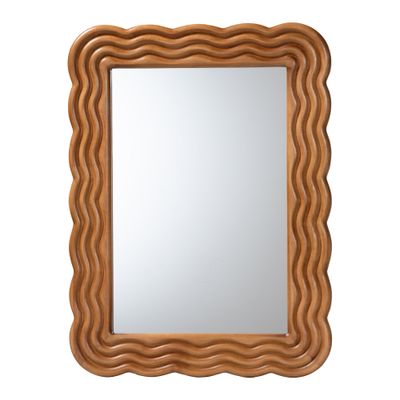 Acantha Modern Walnut Brown Scallop-Framed Accent Mirror by Baxton Studio