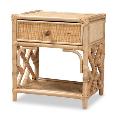 Camara Modern Bohemian Natural Brown Rattan 1-Drawer Nightstand by bali &amp; pari