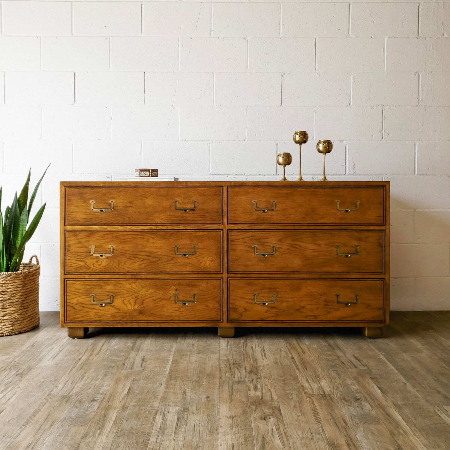 Vintage Henredon Artefacts Campaign Style 6-Drawer Dresser