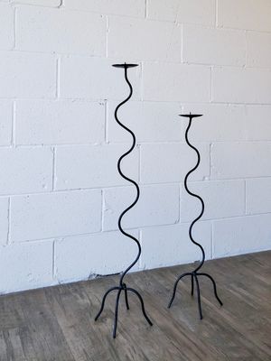 Set of (2) Floor-Standing Wrought Iron Wavy Candle Holders