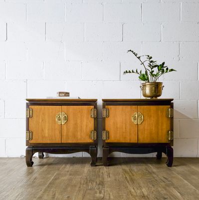 Set of (2) Vintage Lane Chinoiserie Style Nightstands