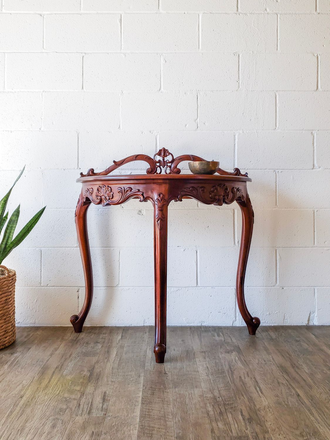 Antique Style Carved Half Moon Console Table
