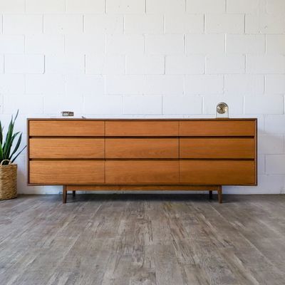 Vintage Mid-Century Modern Teak &amp; Rosewood 9-Drawer Dresser | Console | Credenza