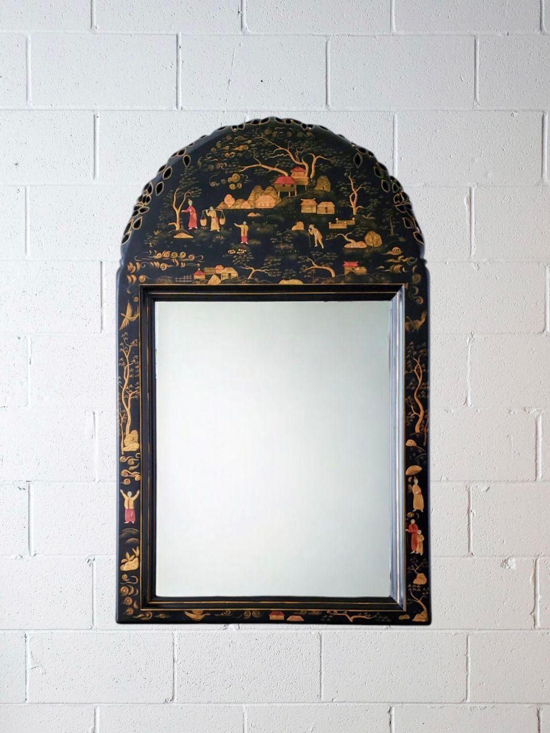 Vintage Chinoiserie Style Wall Hanging Beveled Mirror