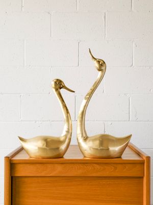 Set of (2) Large Vintage Jack Housman Inc Brass Swans | 23 1/2" &amp; 17"