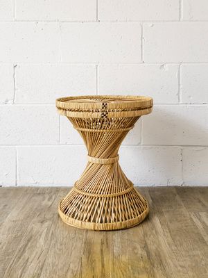 Vintage Hourglass Wicker Stand in the Style of Emmanuelle Peacock | Ottoman | Side Table