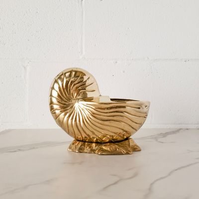 Vintage Mid-Century Modern Brass Nautilus Shell Planter | Cachepot | Hollywood Regency | Grandmillennial