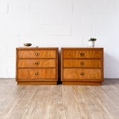 Set of (2) Vintage Dixie Campaign Style 3-Drawer Nightstands