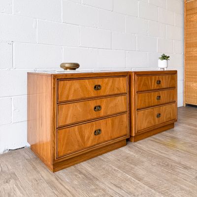 Set of (2) Vintage Dixie Campaign Style 3-Drawer Nightstands