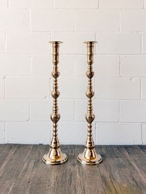 Set of (2) Vintage Solid Brass Floor Candle Holders | 34 5/8" | Consignment