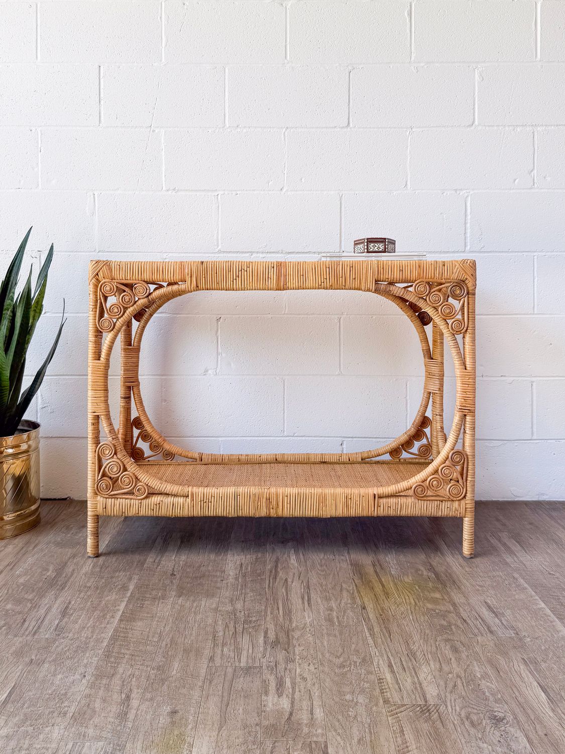 Ramona Modern Bohemian Light Honey Rattan Console Table by bali &amp; pari