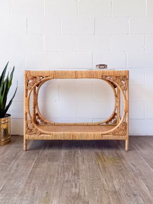 Ramona Modern Bohemian Light Honey Rattan Console Table by bali &amp; pari