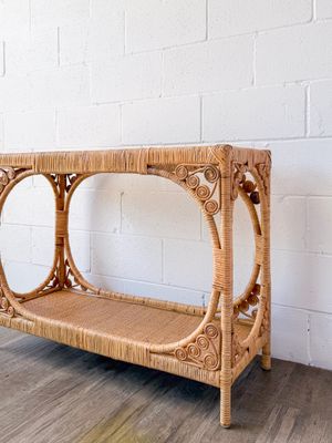 Ramona Modern Bohemian Light Honey Rattan Console Table by bali &amp; pari