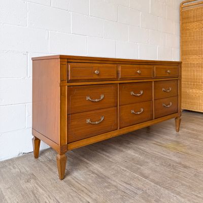 Vintage Mid-Century Neoclassical Style 9-Drawer Dresser w/ Solid Brass Pulls