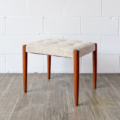 Vintage Danish Modern Style Teak Button Tufted Stool